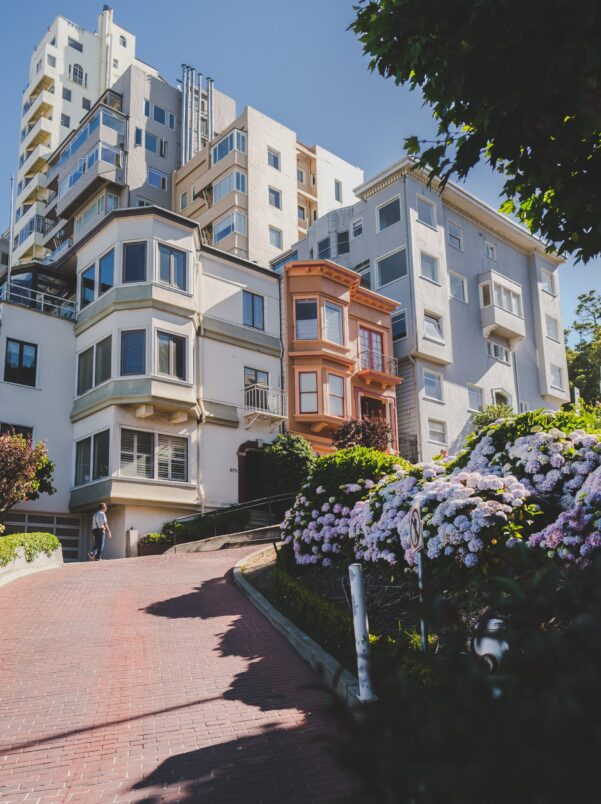 A vertical shot of modern apartments at daytime